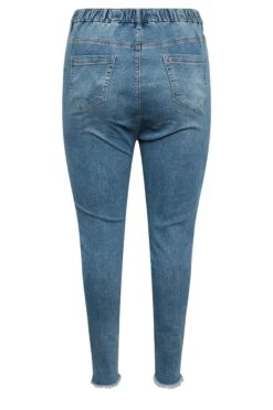 YOURS Curve Mid Blue Distressed Hem GRACE Jeggings -Saga Dresses Shop 9700ba1f 605f 46 143267 Y