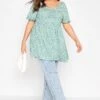 YOURS Curve Green Floral Ruched Top
