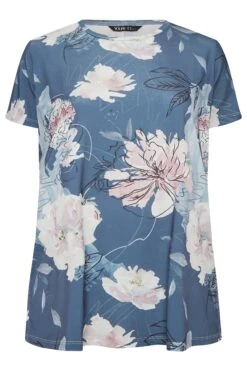 YOURS Curve Dark Blue Floral Print T-Shirt -Saga Dresses Shop 97c98c49 5c1f 4a 302109 X