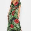 YOURS Curve Green & Red Floral Front Tie Maxi Dress