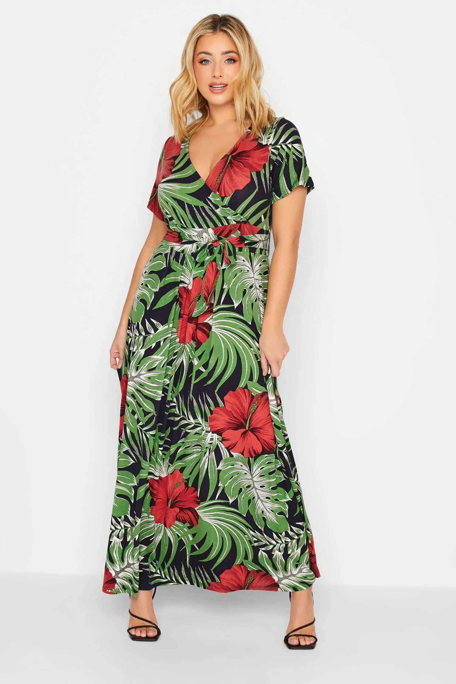 YOURS Curve Green & Red Floral Front Tie Maxi Dress 1 YOURS Curve Green & Red Floral Front Tie Maxi Dress