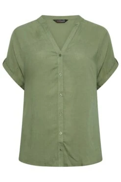 YOURS Curve Khaki Green Button Through Shirt -Saga Dresses Shop 981f6ca8 ded6 42 174325 X