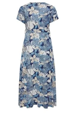 YOURS Curve Blue Leaf Print Wrap Dress -Saga Dresses Shop 98582b8b dea1 46 301607 Y