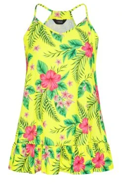 YOURS Curve Bright Yellow Tropical Print Frill Hem Cami Top -Saga Dresses Shop 98e1b585 9dcc 4d 300715 X
