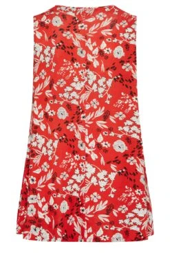YOURS Curve Red Floral Pleat Front Vest Top -Saga Dresses Shop 98f3ab31 e953 44 302199 Y