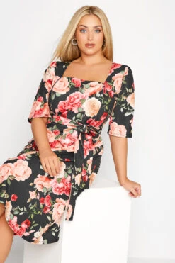 YOURS LONDON Curve Black Floral Print Square Neck Dress -Saga Dresses Shop 98f3b1d2 a418 43 161792 D