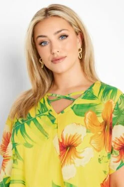 YOURS Curve Yellow Tropical Print Cross Front Top -Saga Dresses Shop 98f7ec88 8501 4a 300792 D