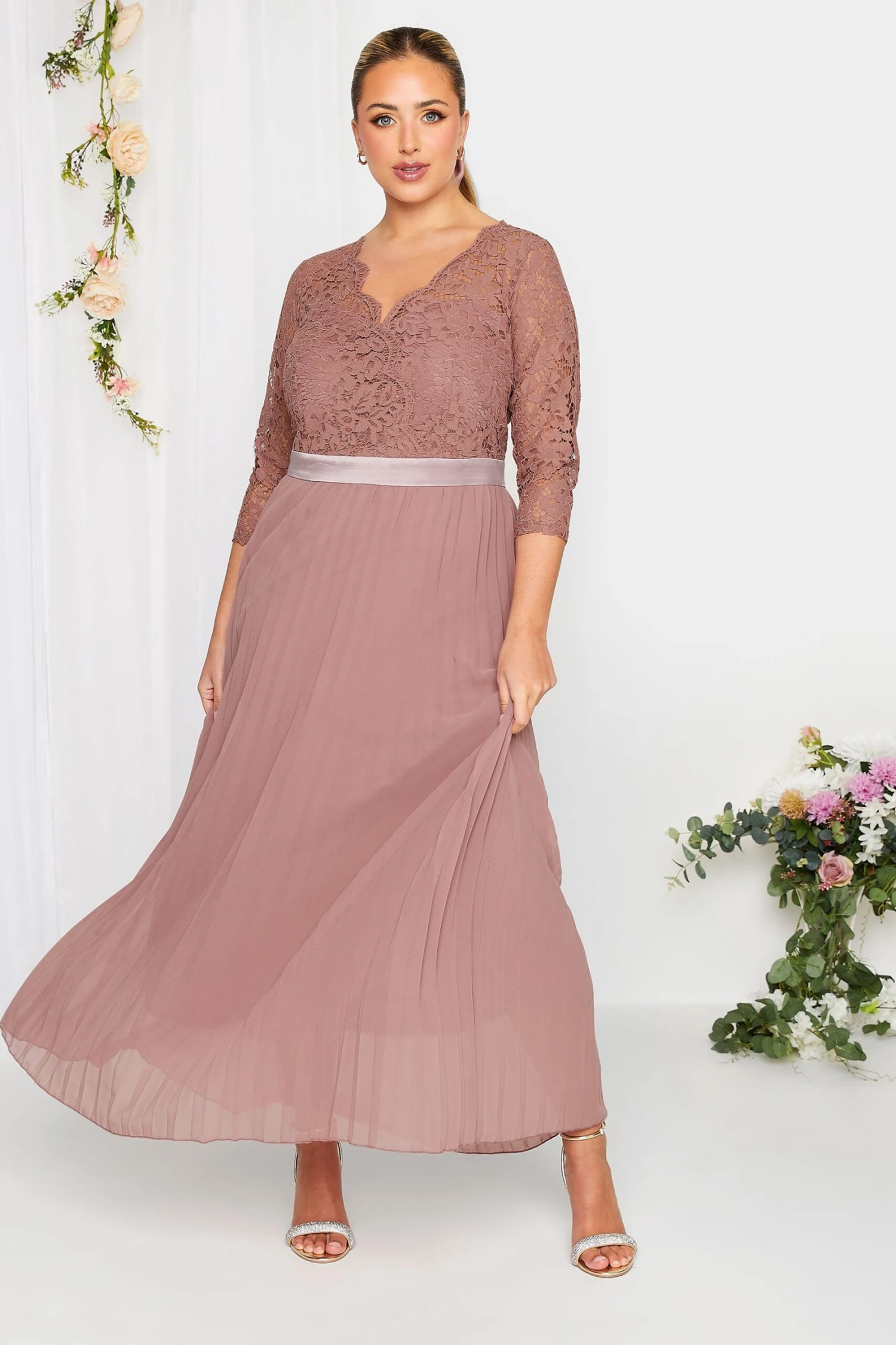 YOURS LONDON Curve Blush Pink Lace Pleated Maxi Dress 1 YOURS LONDON Curve Blush Pink Lace Pleated Maxi Dress