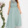 YOURS LONDON Curve Ice Blue Lace Front Chiffon Maxi Dress
