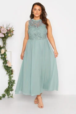 YOURS LONDON Curve Ice Blue Lace Front Chiffon Maxi Dress