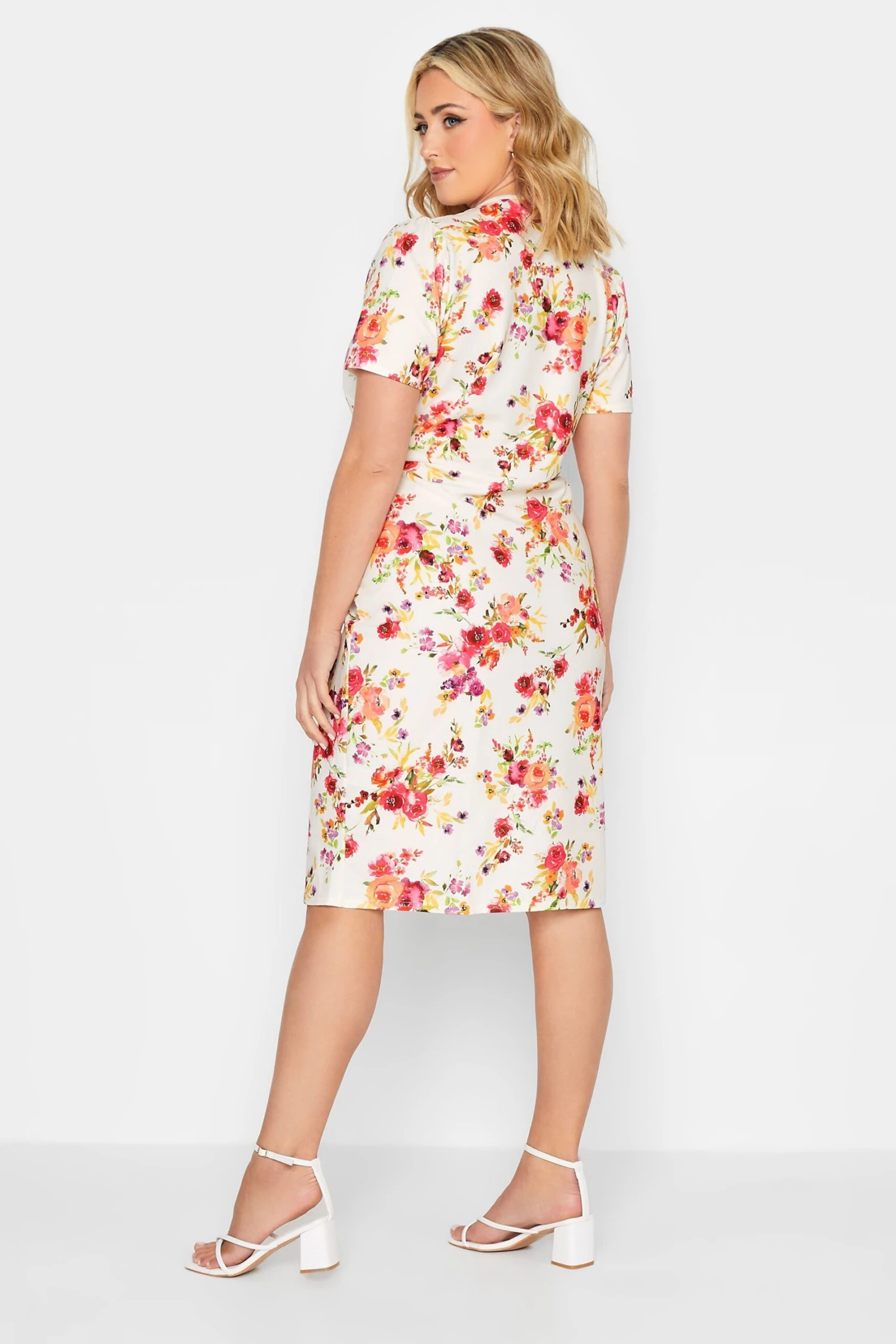 YOURS PETITE Curve White Floral Wrap Midi Dress 2 YOURS PETITE Curve White Floral Wrap Midi Dress - Image 2