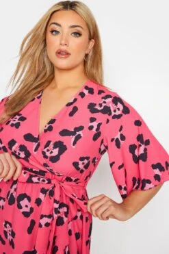 YOURS LONDON Curve Bright Pink Leopard Print Midi Wrap Dress -Saga Dresses Shop 9988a5e3 234f 41 161388 D