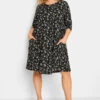 YOURS Curve Black Daisy Print Drape Pocket Mini Dress