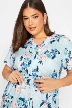 YOURS Curve Blue Floral Short Sleeve Shirt -Saga Dresses Shop 99d7307d 1b1b 45 301182 D