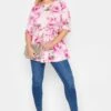YOURS LONDON Curve Pink Floral Scoop Neck Peplum Top