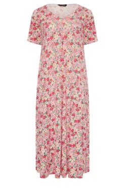 YOURS Curve Pink Floral Pleat Front Maxi Dress -Saga Dresses Shop 9a16d89c 369d 43 137278 X