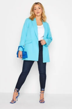 YOURS Curve Indigo Blue Distressed Hem Stretch Jeggings