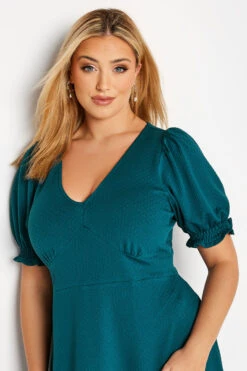 YOURS Curve Teal Blue Ruffle Hem Mini Dress -Saga Dresses Shop 9b2b9218 f32e 47 174145 D