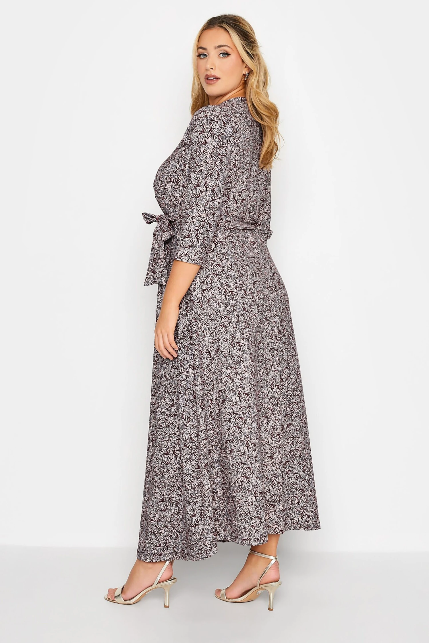 YOURS Curve Red & White Leaf Print Wrap Maxi Dress 2 YOURS Curve Red & White Leaf Print Wrap Maxi Dress - Image 2