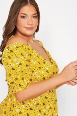 YOURS Curve Yellow Floral Cold Shoulder Top -Saga Dresses Shop 9b796d2e befe 45 173971 D