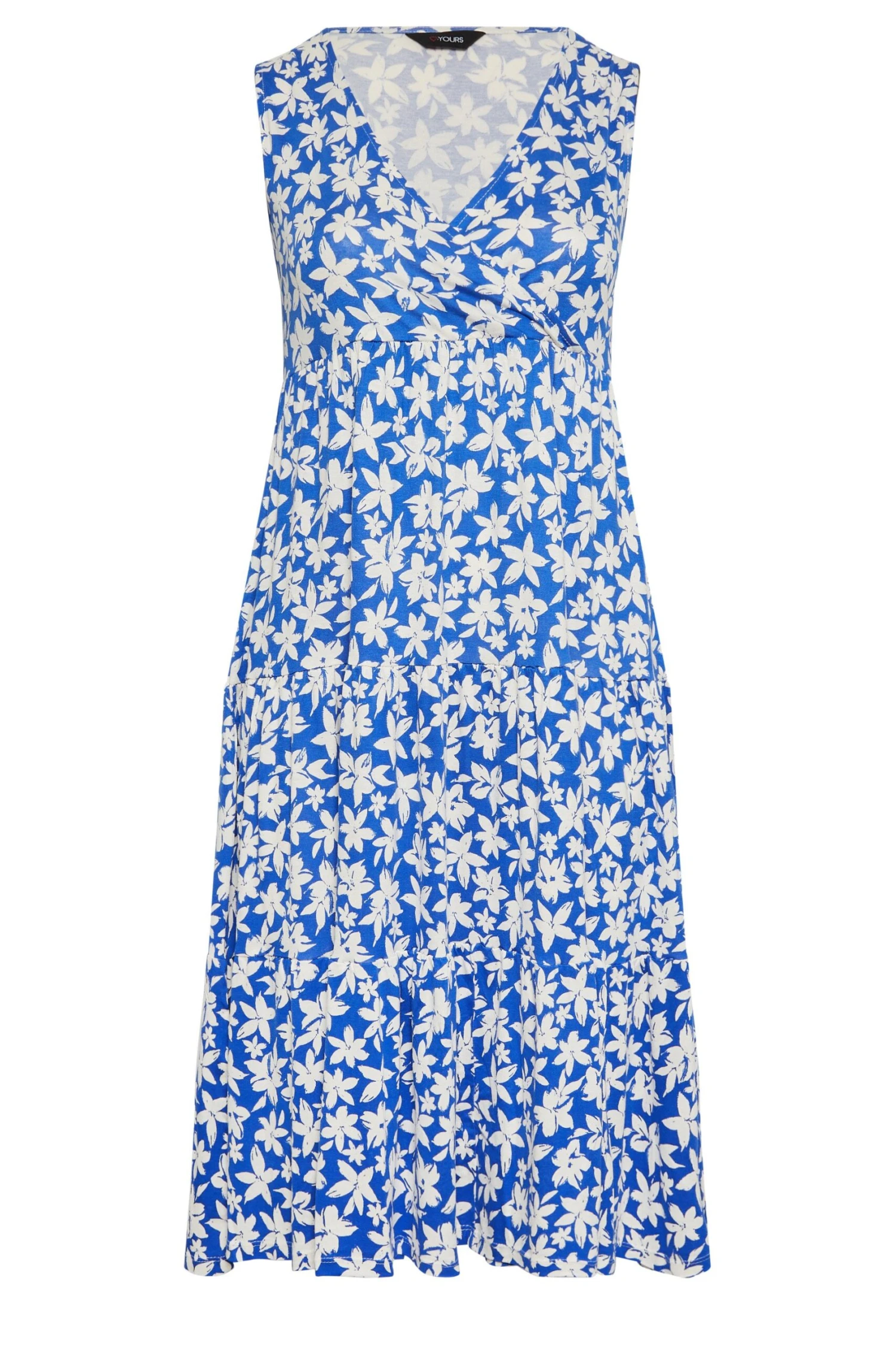 YOURS Curve Blue Floral Print Wrap Midi Dress 5 YOURS Curve Blue Floral Print Wrap Midi Dress - Image 5