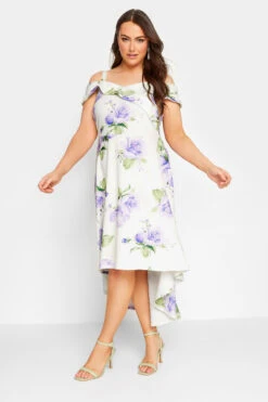YOURS LONDON Curve White Floral Bardot Midi Dress