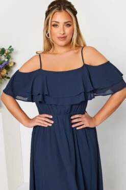 YOURS LONDON Curve Navy Blue Bardot Ruffle Maxi Dress -Saga Dresses Shop 9c1d0bd7 45fe 45 161879 D