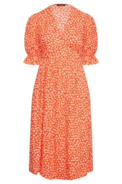 LIMITED COLLECTION Curve Orange Ditsy Wrap Dress 10 LIMITED COLLECTION Curve Orange Ditsy Wrap Dress -Saga Dresses Shop 9c386737 6b86 41 214396 X