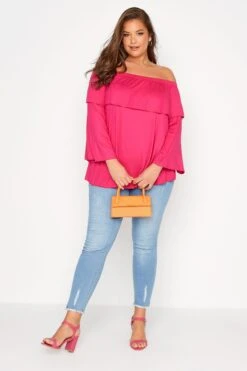 LIMITED COLLECTION Curve Hot Pink Frill Bardot Top