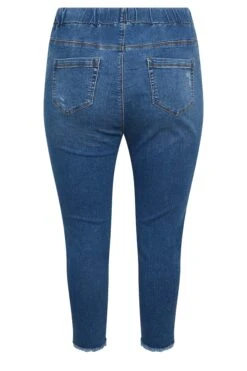 YOURS Curve Mid Blue Distressed Cat Scratch Stretch Cropped Jeggings -Saga Dresses Shop 9cac7d12 bfd8 48 144747 Y