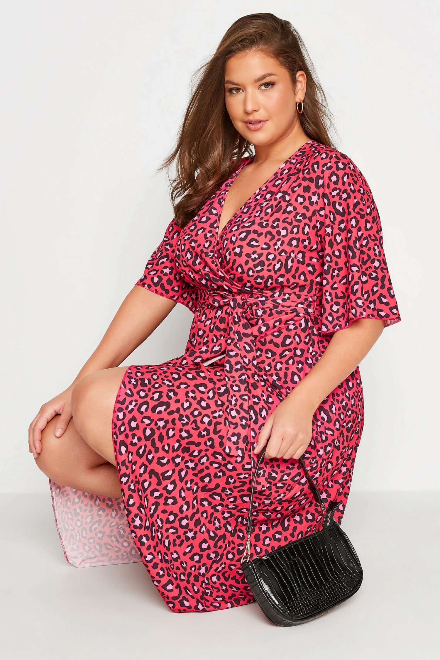 YOURS LONDON Curve Red Leopard Print Midi Wrap Dress 3 YOURS LONDON Curve Red Leopard Print Midi Wrap Dress - Image 3