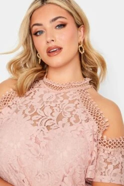 YOURS LONDON Curve Pink Cold Shoulder Lace Top -Saga Dresses Shop 9d4d9715 d136 43 162026 D
