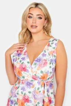 YOURS PETITE Curve White Floral Dipped Hem Midi Dress -Saga Dresses Shop 9dc5f816 613a 4c 174554 D