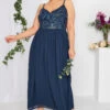 LUXE Curve Navy Blue Sequin Embellished Sleeveless Maxi Dress