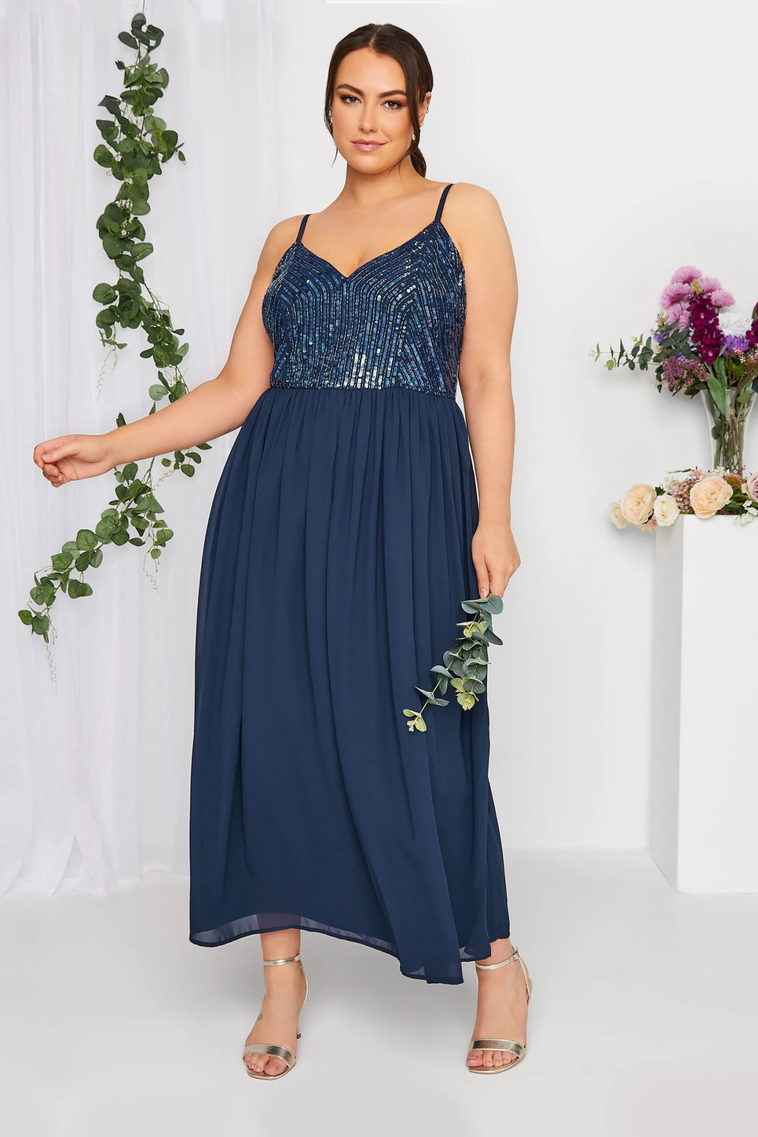 LUXE Curve Navy Blue Sequin Embellished Sleeveless Maxi Dress 1 LUXE Curve Navy Blue Sequin Embellished Sleeveless Maxi Dress