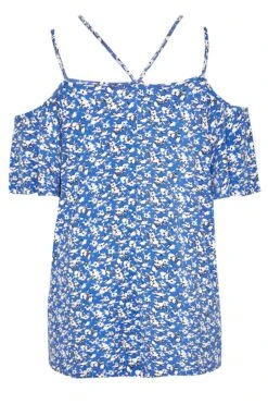 YOURS Curve Blue Floral Strappy Cold Shoulder Top -Saga Dresses Shop 9e2bc64f 9c05 40 300808 Y