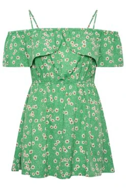 LIMITED COLLECTION Curve Green Floral Frill Cold Shoulder Top -Saga Dresses Shop 9f2ce560 ddcd 47 215516 X