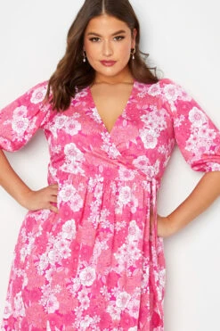LIMITED COLLECTION Curve Pink Floral Wrap Midaxi Dress 10 LIMITED COLLECTION Curve Pink Floral Wrap Midaxi Dress -Saga Dresses Shop 9ff4516e ef87 4e 215505 D