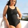 YOURS Curve Black Mesh Panel Tummy Control Swimsuit