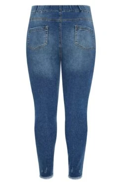 YOURS FOR GOOD Curve Indigo Blue Ripped Knee Stretch JENNY Jeggings -Saga Dresses Shop Indigo Ripped JENNY Jeggings 142329 b79d