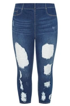 YOURS FOR GOOD Curve Indigo Blue Distressed Stretch Cropped JENNY Jeggings -Saga Dresses Shop JENNY EXTREME DISTRESSED CROP IN 144321 2f8c