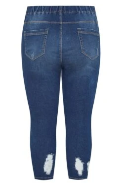 YOURS FOR GOOD Curve Indigo Blue Distressed Stretch Cropped JENNY Jeggings -Saga Dresses Shop JENNY EXTREME DISTRESSED CROP IN 144321 6b65