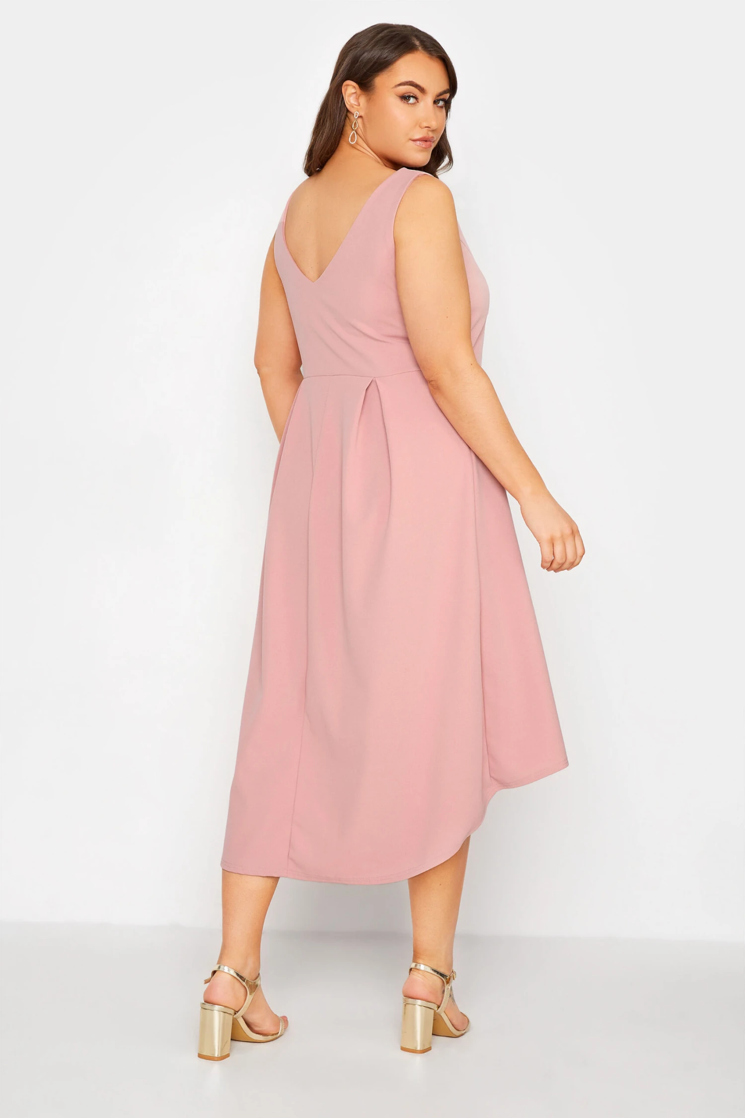 YOURS LONDON Curve Pink High Low Pleated Midi Dress 2 YOURS LONDON Curve Pink High Low Pleated Midi Dress - Image 2
