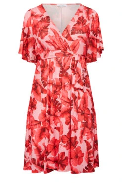 YOURS LONDON Curve Pink Tropical Floral Print Wrap Dress 10 YOURS LONDON Curve Pink Tropical Floral Print Wrap Dress -Saga Dresses Shop a081dcd1 4023 45 162202 X