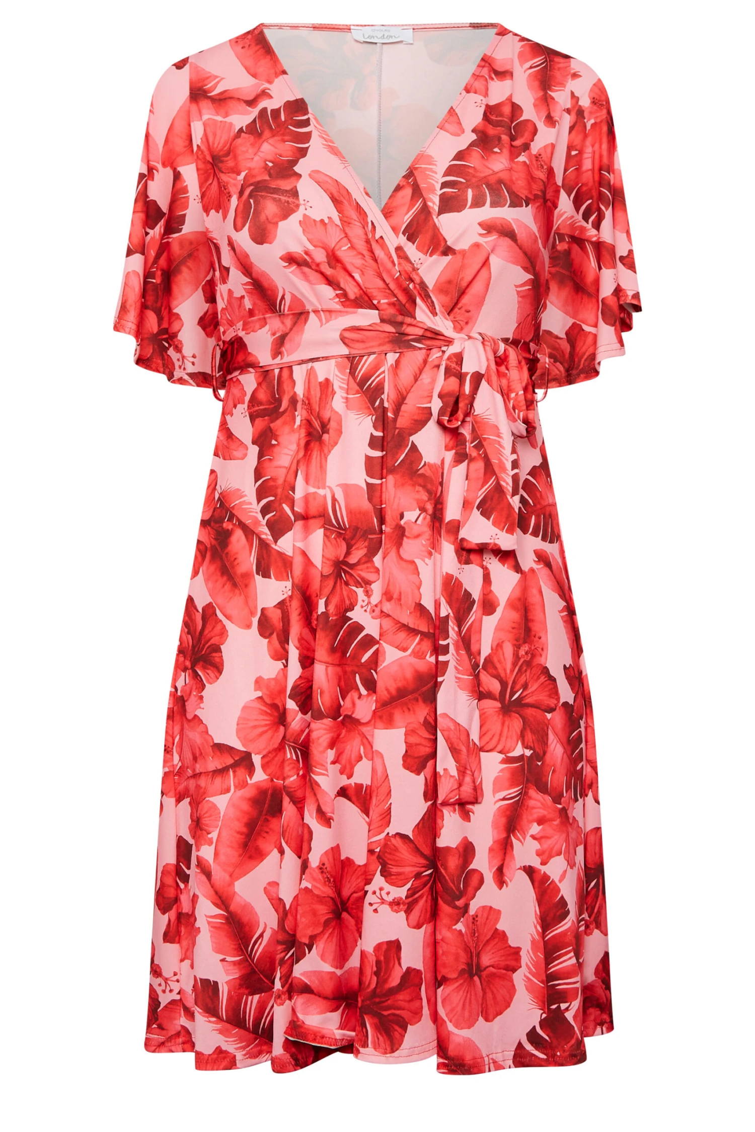 YOURS LONDON Curve Pink Tropical Floral Print Wrap Dress 5 YOURS LONDON Curve Pink Tropical Floral Print Wrap Dress - Image 5