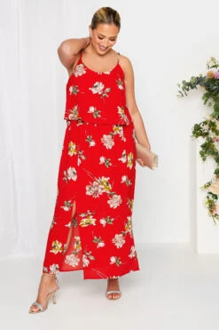 YOURS LONDON Curve Red Floral Overlay Maxi Dress