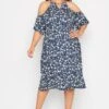 YOURS Curve Blue Floral Cold Shoulder Dress