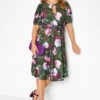 YOURS LONDON Curve Green Floral Animal Print Keyhole Skater Dress