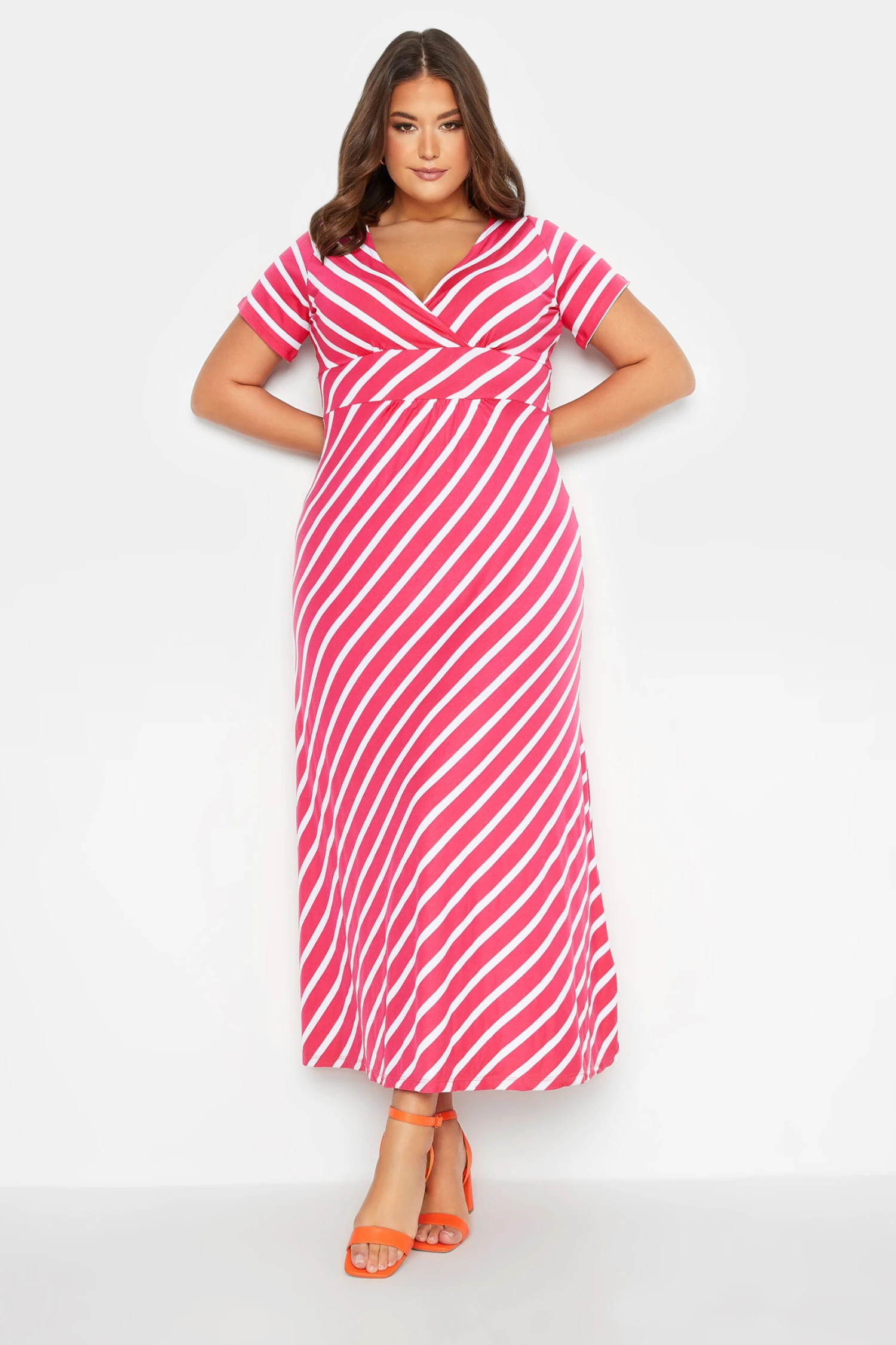 YOURS Curve Pink Stripe Swing Maxi Dress 3 YOURS Curve Pink Stripe Swing Maxi Dress - Image 3