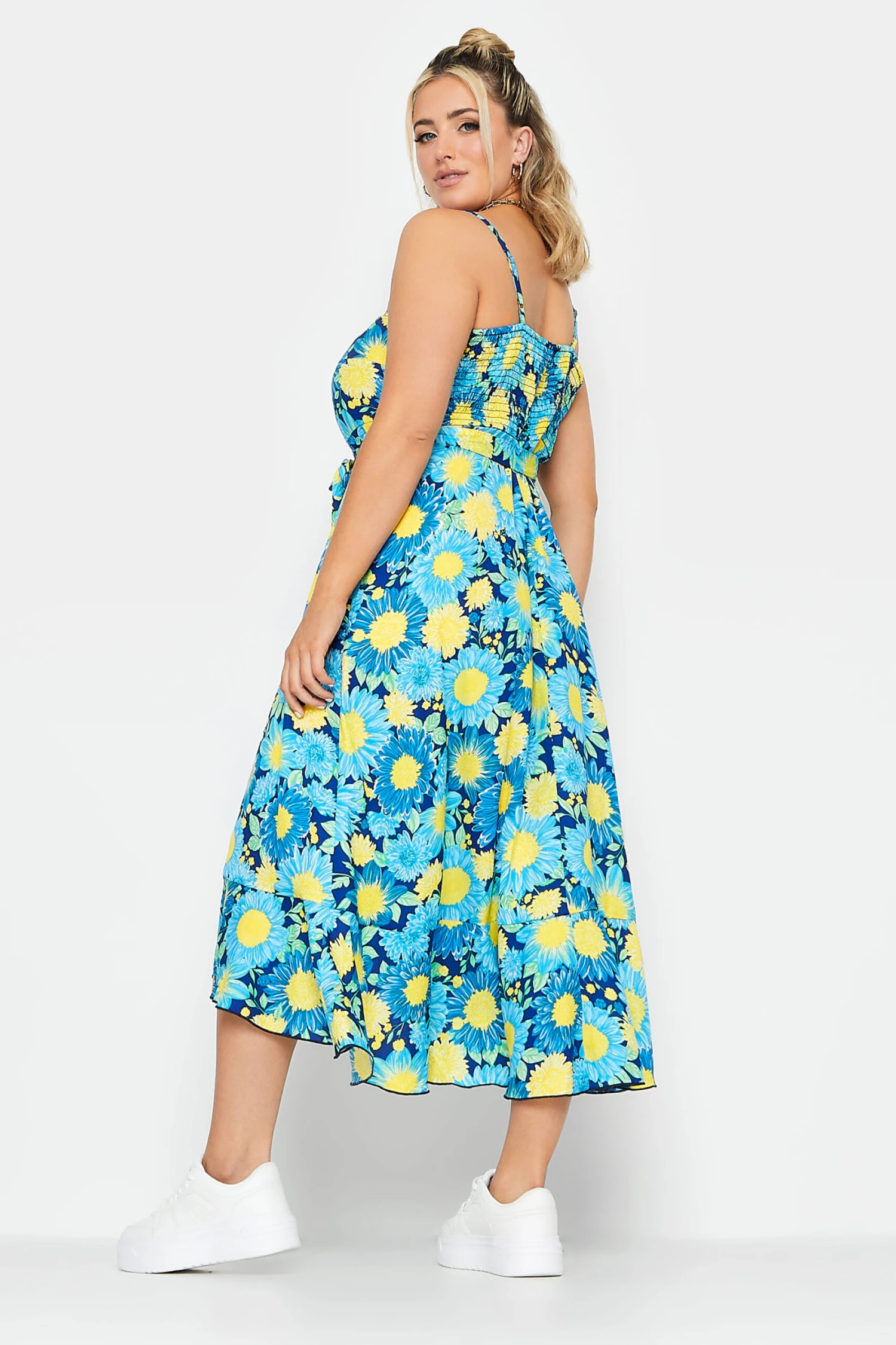 LIMITED COLLECTION Curve Blue Floral Frill Hem Midaxi Dress 2 LIMITED COLLECTION Curve Blue Floral Frill Hem Midaxi Dress - Image 2